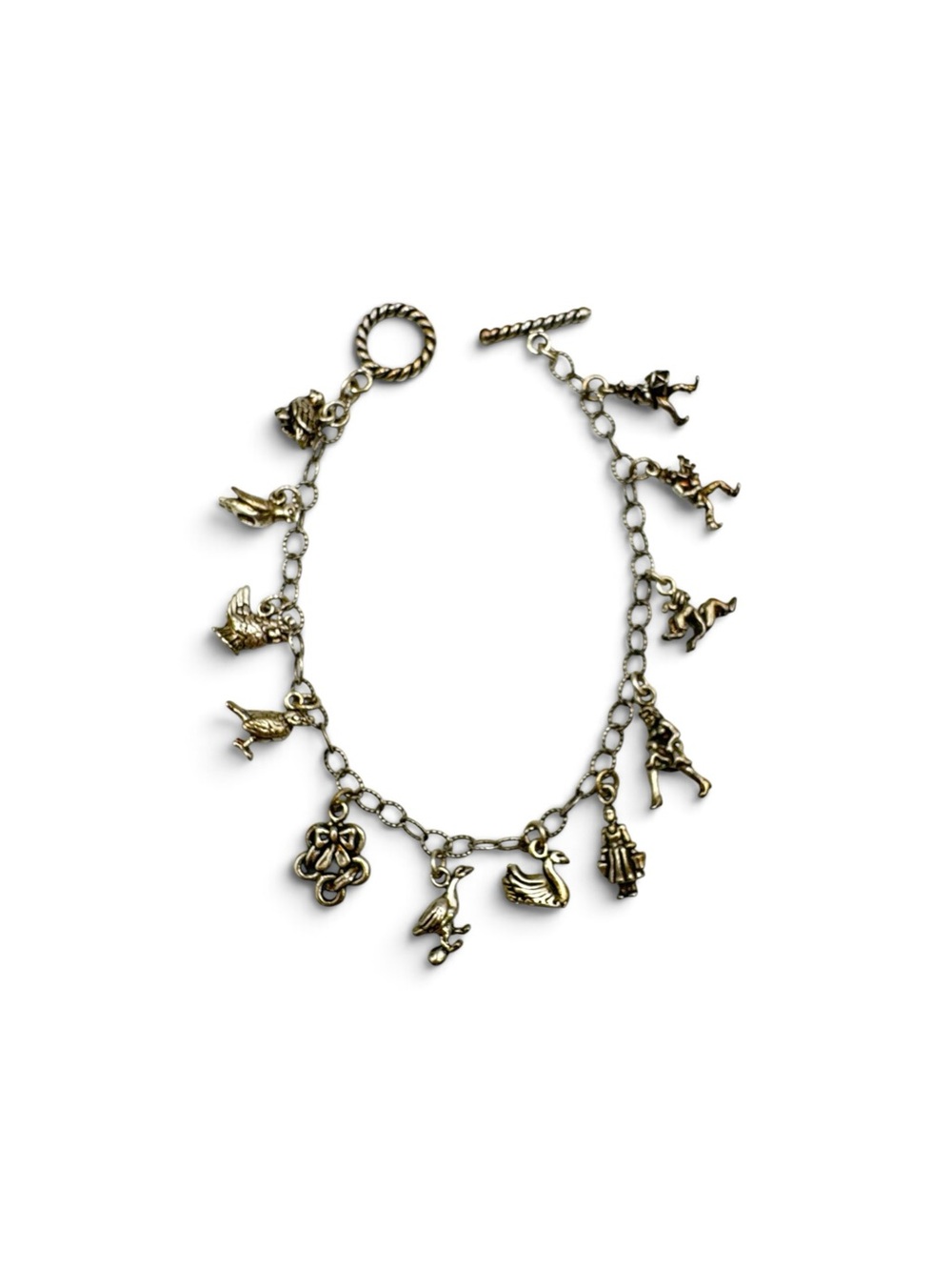 Vintage 1970s Sterling Silver 12 Days of Christmas Dangle Charm Bracelet 7.75”